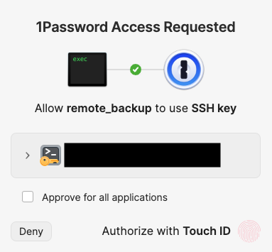 Allow remote backup to get CLI access 1Password access request