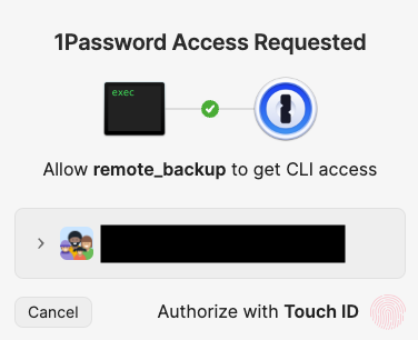 Allow remote backup to use SSH key 1Password access request